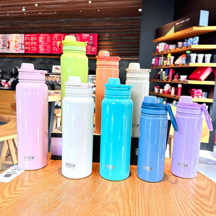 TYESO Stainless Steel Thermal Water Bottle Portable Tumbler Sport Vacuum Flask Keeps Cold and Heat Thermal Mug Car Insulated Cup