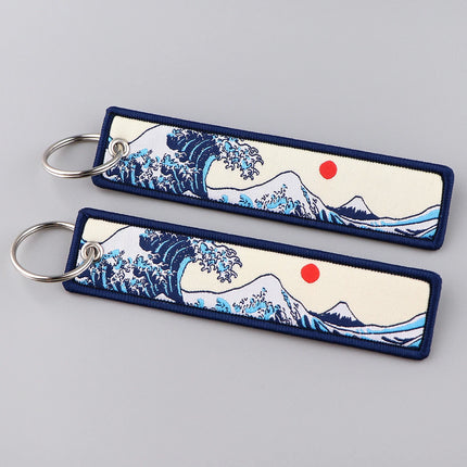Japanese Van Gogh Art Waves Key Tag Keychains Women Koi Fish Keychain for Car Motorcycles Keys Keyring Men Holder Jewelry Gifts