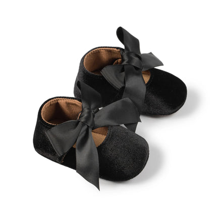 Newborn Baby Girls Dress Shoes Bowknot Ribbon Princess Infant Toddler Rubber Non-slip Flat First Walkers Crib Shoes Mary Jane