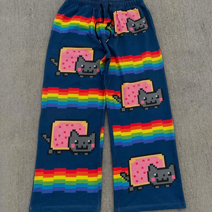 Nyan Cat Sweatpants Y2k Pants Baggy Men Elastic Waist American Streetwear Hip Hop Vintage Joggings Casual Pants Men Clothing