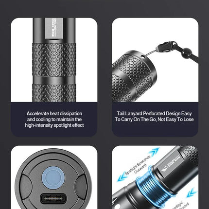 Portable LED Flashlight High Bright Mini Usb Rechargeable Light Telescopic Zoom 3Levels Light for Outdoor Camping Hiking Use