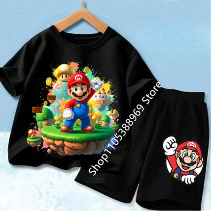Summer Kids Clothing Sets Super Marios Cartoon Print Short Sleeve T-Shirt Casual Shorts Soft Outfits For Baby Boys Girls