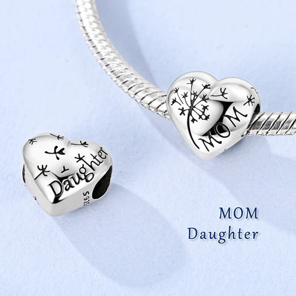 Charm Bead 925 Sterling Silver Heart Starry Sky Family Mother-Daughter-Sister Charm Fit Bracelets Pendant Women DIY Jewelry Gift