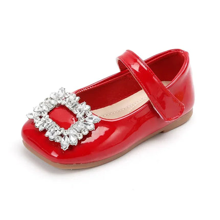 Baby Girls Leather Shoes for Party Wedding Kids Black Mary Janes with Rhinestone Buckle Princess Sweet Chic Children's Flats New