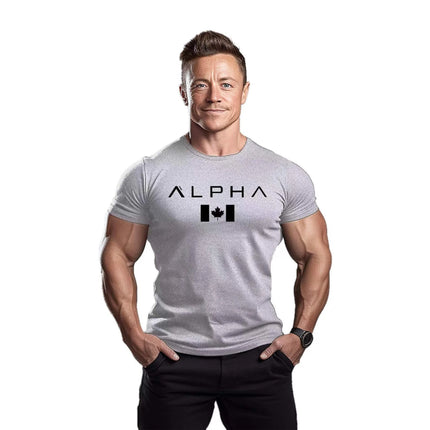 Men's Fitness Sport T-shirt Breathable Slimming Summer Trendy Brand Printed Casual Cotton round Neck Short Sleeve T-shirt
