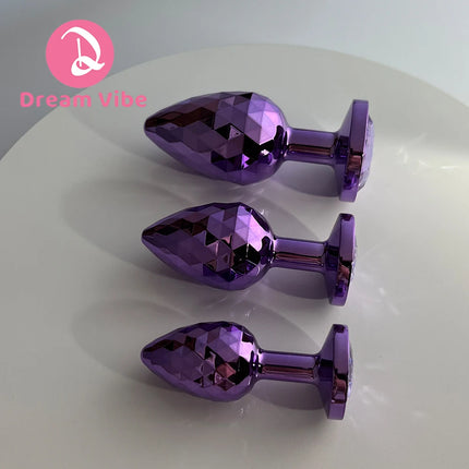 Rhombus Surface Jewelled Metal Anal Plug Shiny Purple Butt Trainer Set Backdoor Penetration Men Sex Toy Prostate Massager