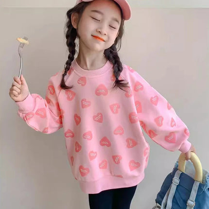 Girls Long Sleeved Sweatshirt Spring Girl Fashion Pullover 3-10 Years Old Children Love Printed Top Kid Casual Sportswear