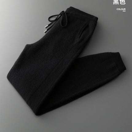 New Men Knitted Pleated Ankle Pants 100% Pure Wool Plane Thicken Pants Pocket Decoration High quality Warmth Ventilate Long Pant