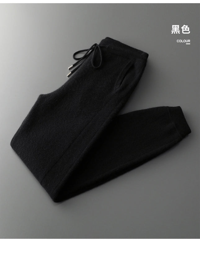 New Men Knitted Pleated Ankle Pants 100% Pure Wool Plane Thicken Pants Pocket Decoration High quality Warmth Ventilate Long Pant