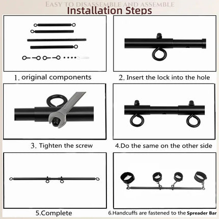 Stainless Steel Adjustable Spreader Bar Handcuffs Wrist Ankle Cuffs BDSM Sex Toy Slave Obedience Bondage Train Fetish Restraints