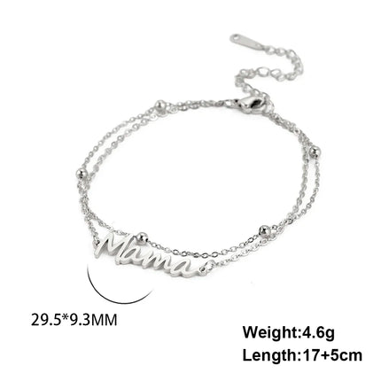 Skyrim Stainless Steel Gold Color Mama Letter Beads Charm Bracelet Red Rope Bracelets Women Waterproof Jewelry Mother's Day Gift