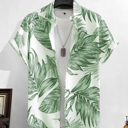Men's Tropical Plant 3D Print Hawaiian Beach Flower Shirt Casual Slim Fashion Shirt Simple Retro Lapel Short Sleeve Shirt Top