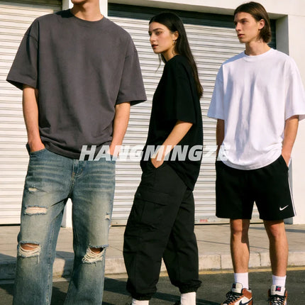Summer Couple High Quality Oversize Tshirts Cotton T-Shirt Short Sleeves Tee Shirt Solid Color Casual Daily Tops Streetwear Men
