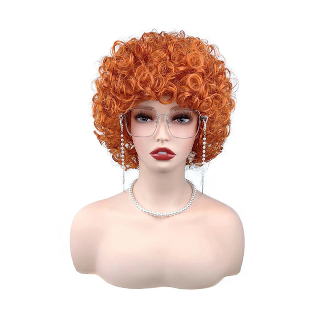 Adult Short Orange and Silver-Gray Curly Wig, Soft and Breathable, Heat-resistant Synthetic Fiber, Suitable for Daily Wear