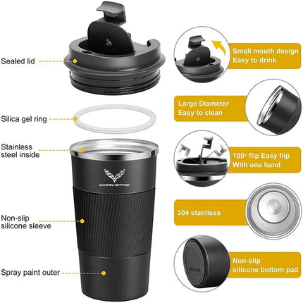 Car Coffee Cup 304 Stainless Steel Car Thermos cafe Mug 510ML for Corvette C1 C2 C3 C4 C5 C5 C6 C7 C6-R C8