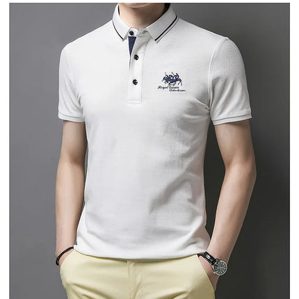 Summer New Men's Embroidered Polo Collar 100% Cotton Short-Sleeved Polo Shirt Fashion Solid Color Casual Top T-shirt M-4XL