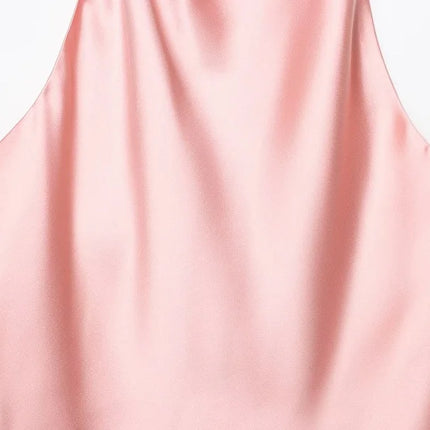 WOMEN 2025 Halter Tops for Women Black Satin Backless Top Female Pink Summer Beach Top Woman Off Shoulder Camisole Top Women