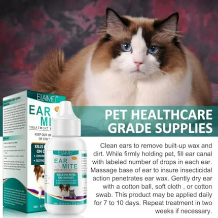 Ear Mites Clean for Dogs and Cat - with Aloe Vera, Cleaner on Contact and Soothes Itching, Vet-Recommended Formula for Pets Ear