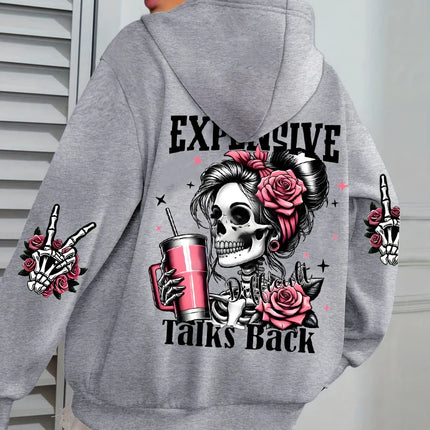 Expensive Talks Back Funny Printing Womens Hoodie Loose Multicolor Pullovers Fleece Autumn Sportswear Casual Pocket Hoody