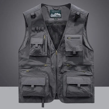2025 Summer Men's Tank Top Outerwear, Casual Men's Photographer Vest, Mesh Work Sleeveless Jacket, Tool Pocket Tank Top, 5XL