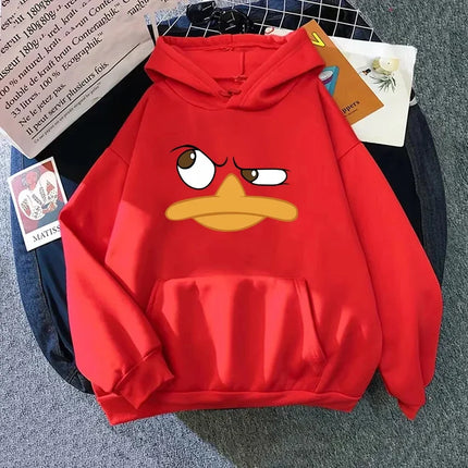 Funny Cartoon Print Hoodie for Woman All Season Daily Casual Sporty Hooded Sweatshrits Female Home Outdoor Comfort Warm Pullover