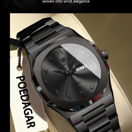 POEDAGAR Fashion High Quality Men Clock Date Week Waterproof Watch For Man Quartz Stainless Steel Luxury Men's Watches Reloj+Box