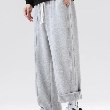 DUKEEN Heavyweight Fleece-Lined Straight Sweatpants for Men 2025 Basic Thick Warm Loose Fit Fall Winter Casual Long Pants