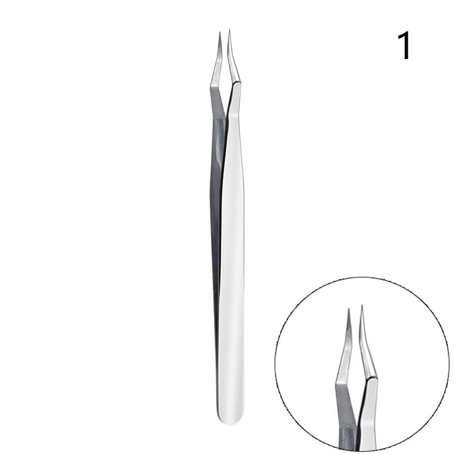 1Pc Stainless Steel Curved Tip Lash Extension Tweezers Anti Slip Straight Tweezers High Precision Nail Art Makeup Beauty Tools