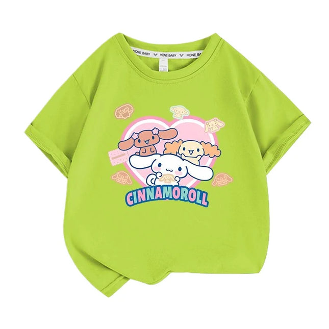 Sanrio Summer Baby Girls 100% Cotton Clothes Kid Children Boys Cinnamoroll Printed T-shirts Cartoon Short Sleeve Top Outfits