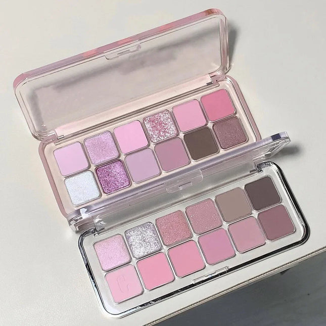 12 Colors Eye Shadow Palette Low-saturated Earth Pink Purple Eyeshadow Glitter Shimmer Matte Lying Silkworm Eye Shadow Makeup
