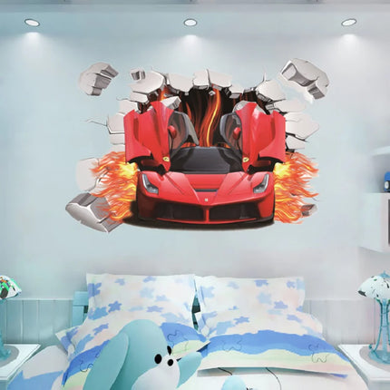 3D Supercar Vehicle Wall Stickers Wild jeep Broken Wall Poster Wall Art Car Decal Kids Room Decoration murals Boys Favors