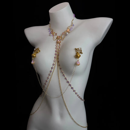 Golden Purple Bell Nipple Clamps Body Chain with Tassel Gemstone Waist Chain 5 Styles Women's Sexy Accessories Adult Sex Toys