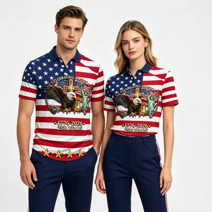 Couple Matching Usa 250 Patriotic Polo Shirt Men Women American Flag Statue Of Liberty Print Casual Breathable Sportswear Polo