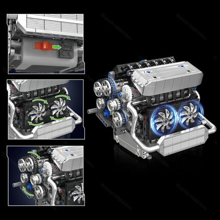 Mould King 10213 744Pcs Electrically Driven Engine Model Building Blocks Set Creative Technical Bricks Educational Kids Toy Gift