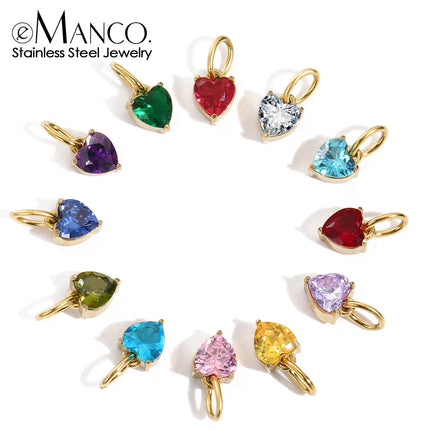 eManco 6MM Colorful Birthstone Pendant DIY Stainless Steel Women's Accessories Niche Design Luxury Rhinestone Charms Wholesale