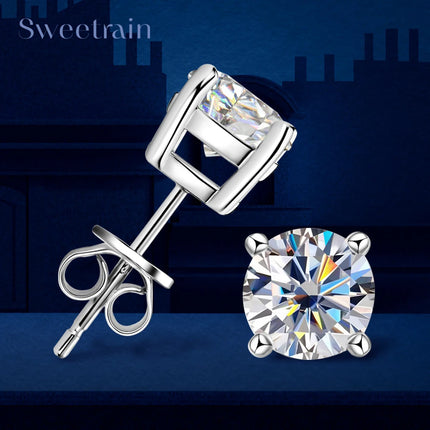 0.5-2ct Moissanite Diamond Stud Earrings 18K Yellow Gold Plated 925 Silver Wedding Earring for Women Men Luxury Jewelry with GRA