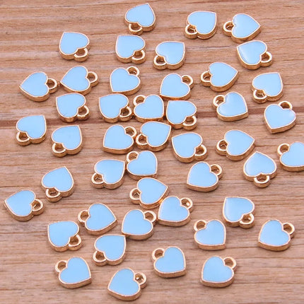 50PCS 6*8mm 10 Color Alloy Metal Drop Oil Small Heart Charms KC Gold Pendant For DIY Bracelet Necklace Jewelry Making