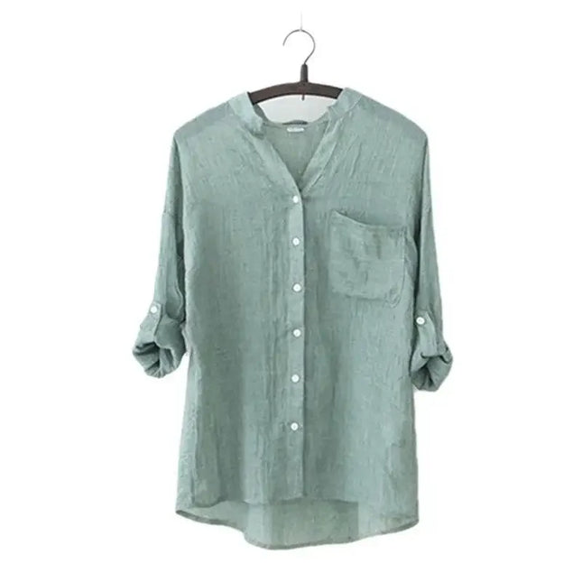 Women's Japanese Style Sun-Protective Linen Shirt Loose 3/4 Sleeve Stand-Up Collar Fresh And Comfortable Linen Blend