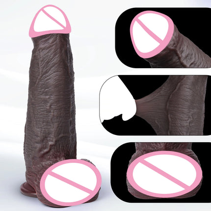 Realistic Silicone Dildo Black Soft Penis Sliding Foreskin Cock Male Genitals Vaginal Masturbation Suction Cup Dick Anal Sex Toy