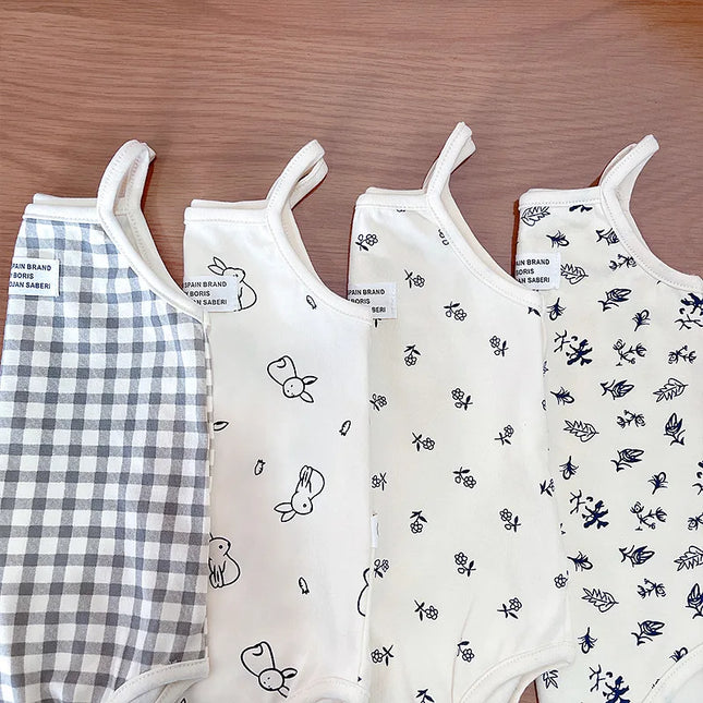 Summer Newborn Baby Girls Sleeveless Sling Plaid Outfits Cotton Soft Jumpsuits Infant Kids Casual Clothing Bodysuits