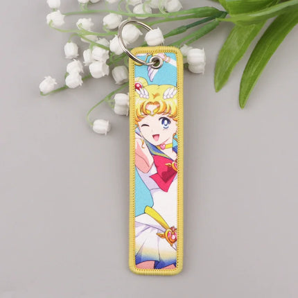 Sailor Moon Keychain Usagi Anime Embroidery Key Tag Motorcycles Cars Backpack Chaveiro Keychain Fashion Key Ring Friends Gift