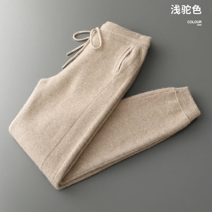 New Men Knitted Pleated Ankle Pants 100% Pure Wool Plane Thicken Pants Pocket Decoration High quality Warmth Ventilate Long Pant