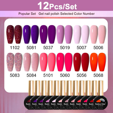 Rainbow Ghini 12pcs/set Gel Nail Polish HEMA TPO FREE Vernis Nail Gel Polish Autumn/Winter Style Supplies ins Style Nail Polish