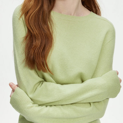 FSLE 100% Wool Seamless One-piece Knit Shirt Sweater For Women Autumn Winter New Design Wool Crew Neck Versatile Casual Sweater