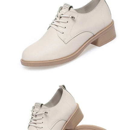 British Style Spring Autumn Women's Round-Toe Square-Heel Slip-On Office Pumps for Work or Parties, Comfortable Soft Leather 2024