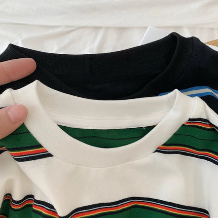 2025 Autumn Children's Clothes Girls Long-Sleeved Base Shirts Cool Boys Striped Cotton T-Shirt Teen Loose Casual 2-7Y Kids Top