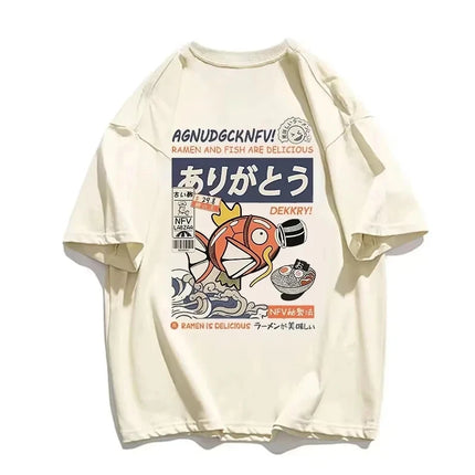 Parent-child T-shirt Pokémon King Carp Print Street Summer 2025 Casual Cotton Top Japanese Urban Style Daily Short-sleeved Top