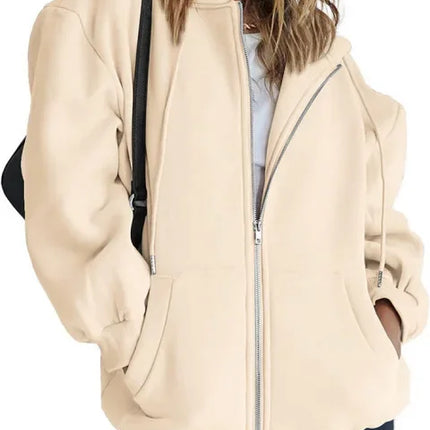 Fashion Gray Zip Up Sweatshirt Women Autumn Winter Jacket Clothes Hoodies Daily Pockets Long Sleeve Solid Versatile Lady Hoodies