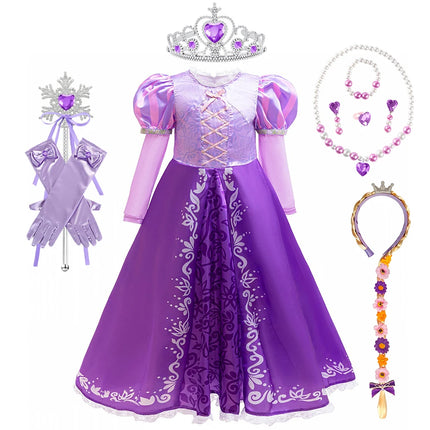 Rapunzel Cosplay Princess Dress Kids Halloween Disguise Long Sleeves Costumes Girls Birthday Carnival Party Outfits
