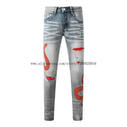 Fashion Americans Brands Men's Jeans Luxury Streetwear Holes Long Trousers Quality Male Stretch Slim Pants Skinny Trousers